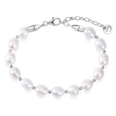 Браслет з намистин перлів з круглими срібними вставками на застібці